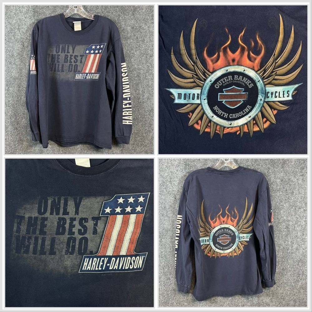 Harley Davidson 2010-11 Outerbanks, NC LS Graphic Flame T-Shirt L *Minor Flaw